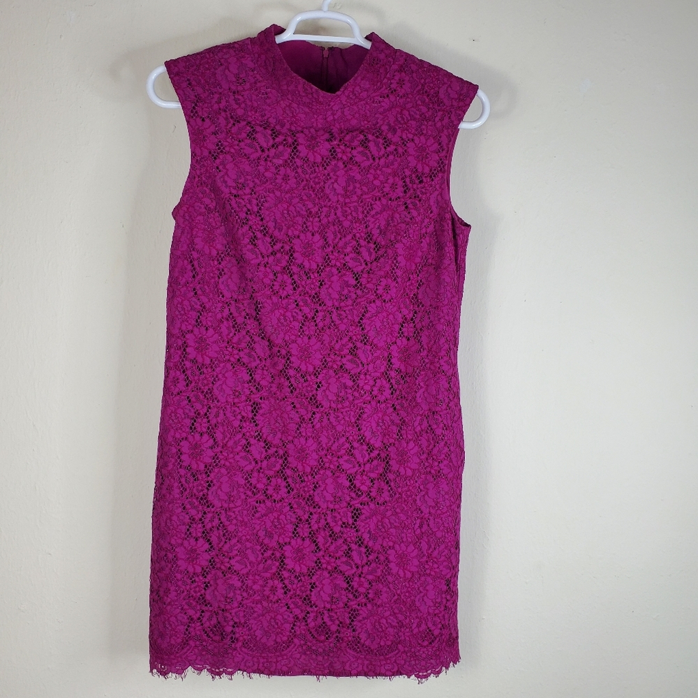 Donna Morgan Dress Women's 10 Lace Sleeveless Shift Evening Chic Fringe